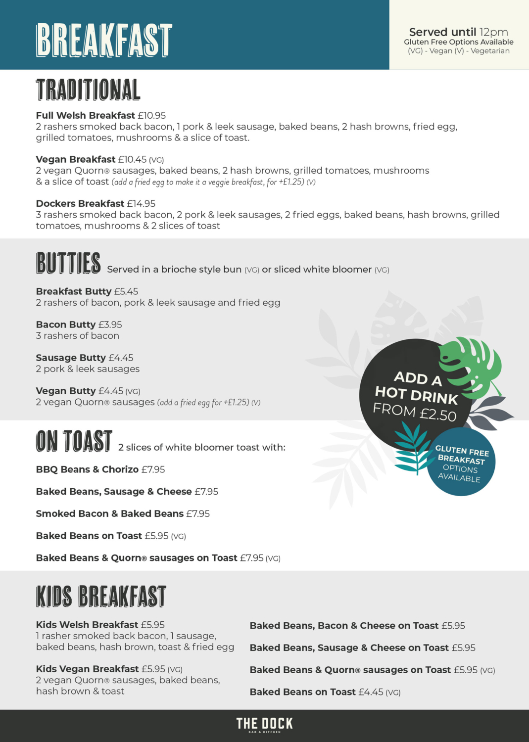 Menu The Dock Cardiff